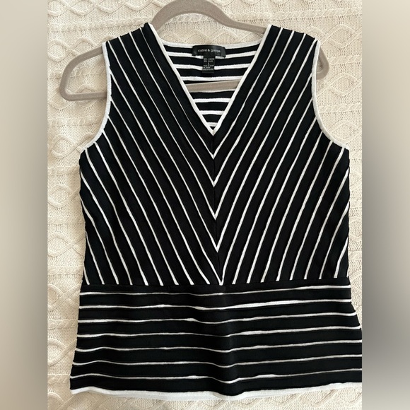 Cable & Gauge Black & White Striped fitted Dressy Tank Women’s size Large - Picture 11 of 11